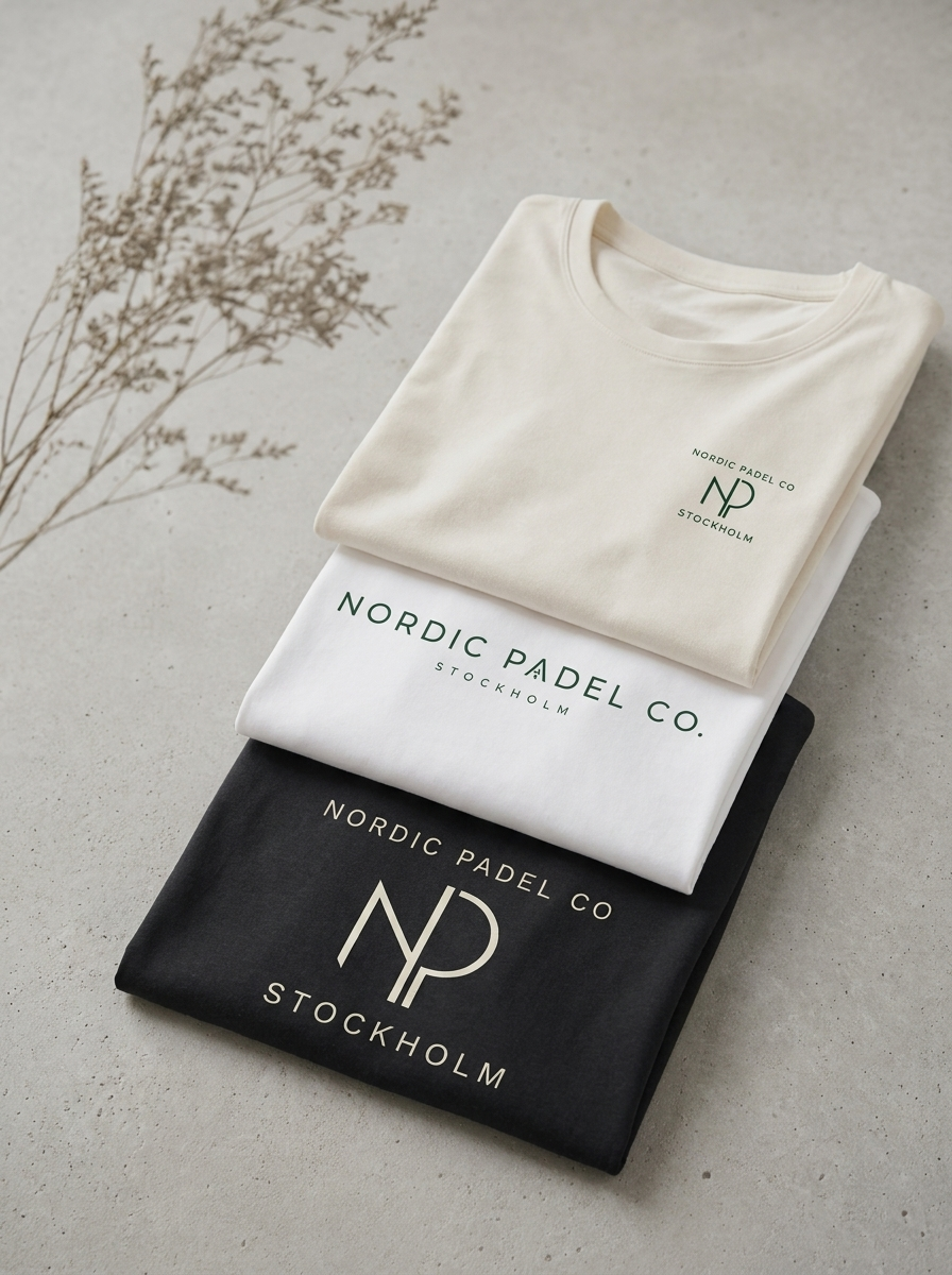Nordic Padel Co. tees folded flat-lay with real designs